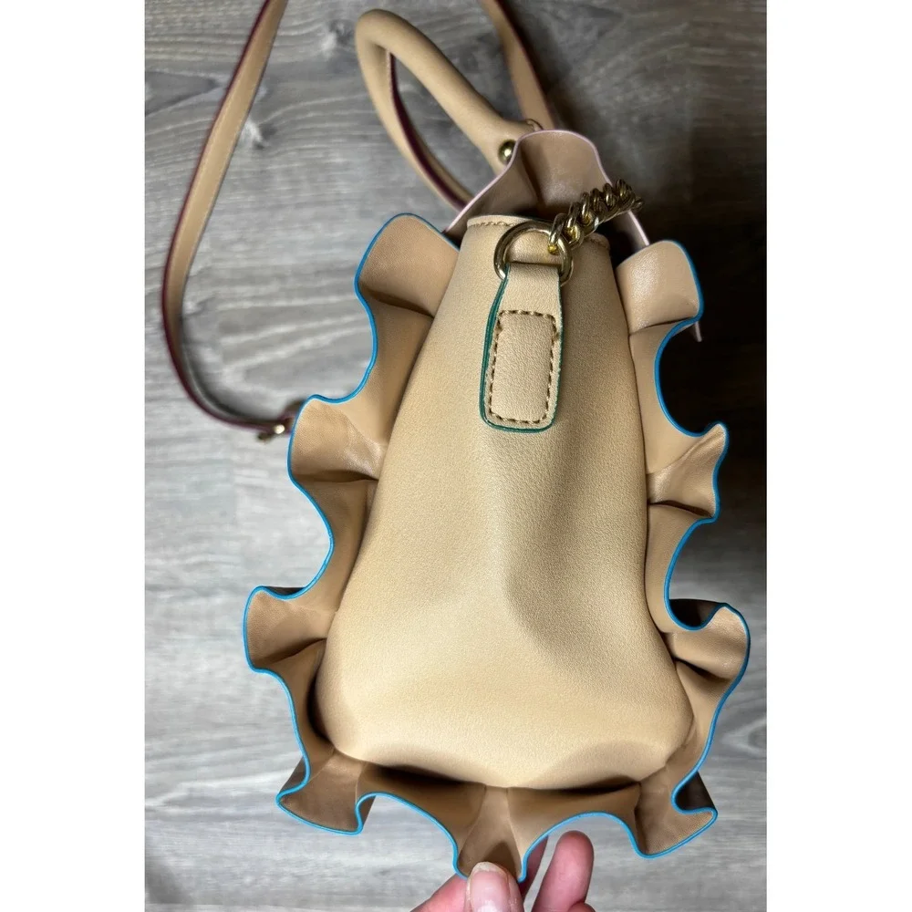 Aldo Ruffle Multicolor‎ Handbag Purse Tan Adjustable Strap Handheld Crossbody